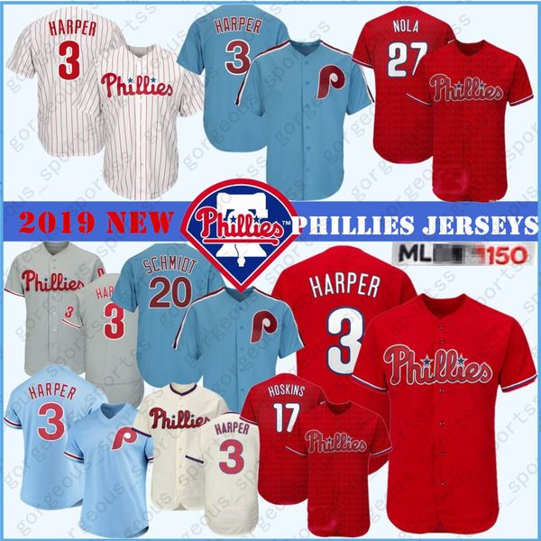 

3 Bryce Harper Phillies Jerseys Philadelphia 17 Rhys Hoskins 27 Aaron Nola 20 Mike Schmidt Baseball Jerseys Mens Top Quality