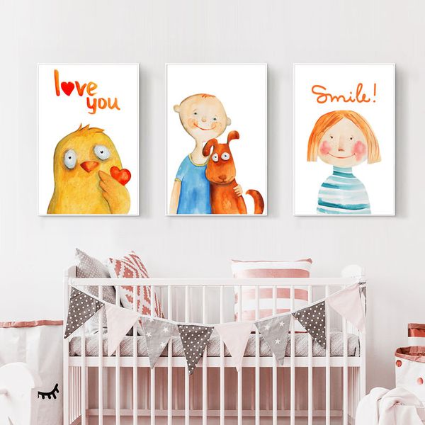 

cartoon decorative painting small fresh northern european-style living room wall painting restaurant mural ins bedroom bedside childrens roo