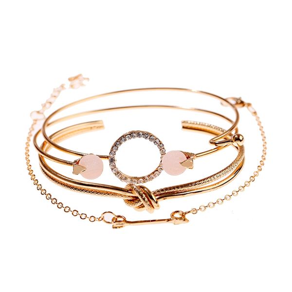 

4 pcs/set women's fashion ladies bracelet crystal round geometric chain gold bracelet set jewelry wholesale, Black
