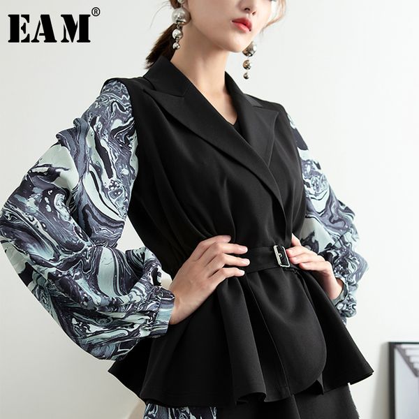 

eam] women black pleated split joint loose fit vest new lapel sleeveless all-match fashion tide spring autumn 2019 1b962, Black;white