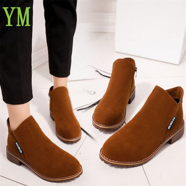 

плюс 42 женщины мартин сапоги осень / зима сапоги классический zipper снег ботильоны зима замша теплый меховой плюшевые женская обувь mujer, Black