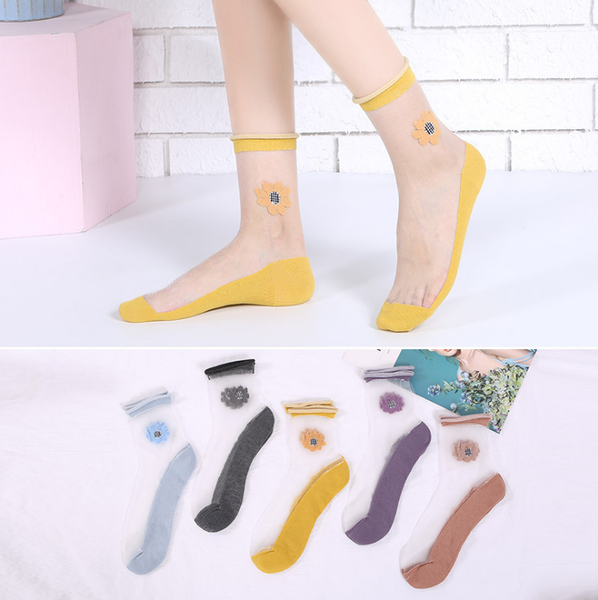

socks & hosiery 1pairs glass fiber crystal pure cotton bottom anti snagging black stockings female cartoon cute middle tube, Black;white