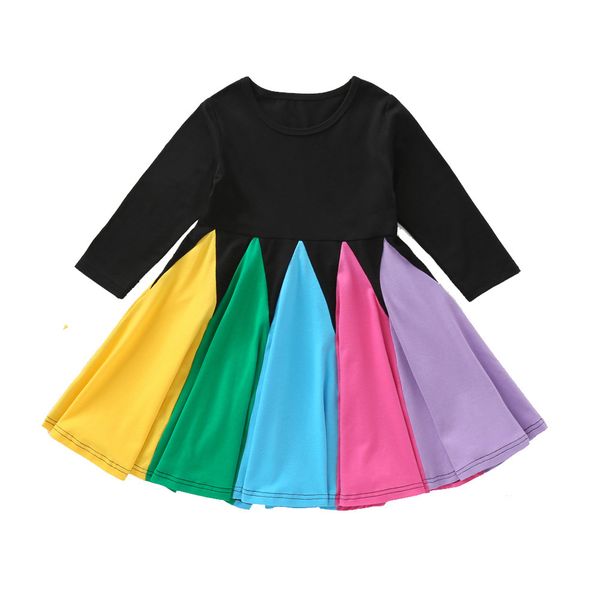 

2020 new girl dress cotton children clothes long sleeve girls rainbow dresses