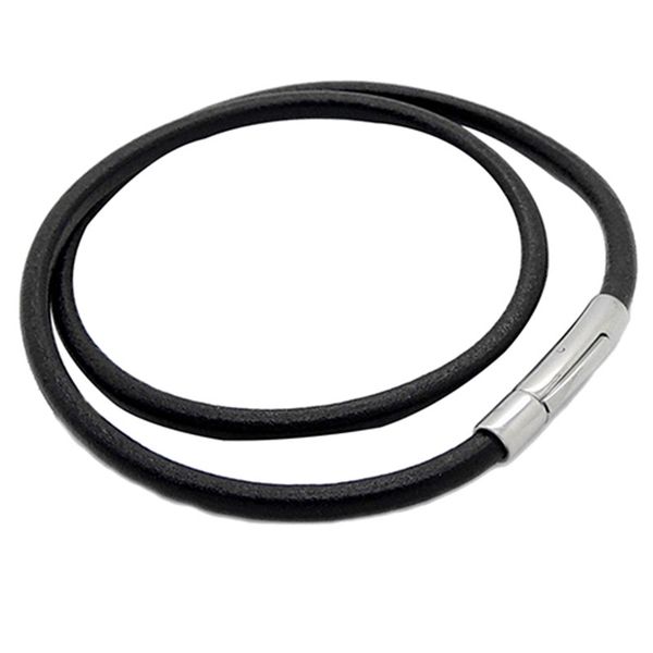 

3 / 4mm 2 with black men's and women's leather rope round safety buckle snap stainless steel necklace multi-layer bracelet, White