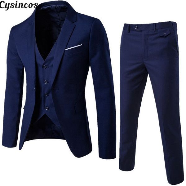 CYSINCOS 2019 Men's Fashion Slim Suits Men's Business Casual Clothing Groomsman Three-piece Suit Blazers Jacket Pants Sets