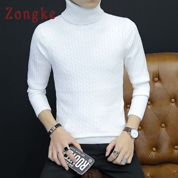 

zongke turtleneck sweater men solid striped knitted pullover sweater men long sleeve male 2018 korean clothing, White;black