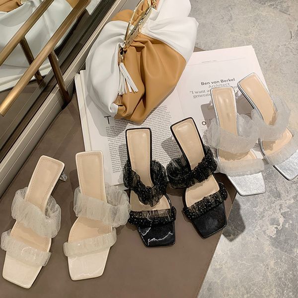 

summer women shoes pumps dress lady shoes high heels woman slides ladies slippers summer beach female sandal heel, Black