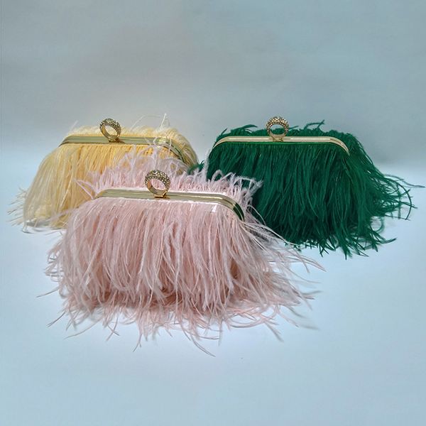 

inone real ostrich feather fur handbags day clutch evening bag crossbody shoulder bags for women 2019 bolsa purse