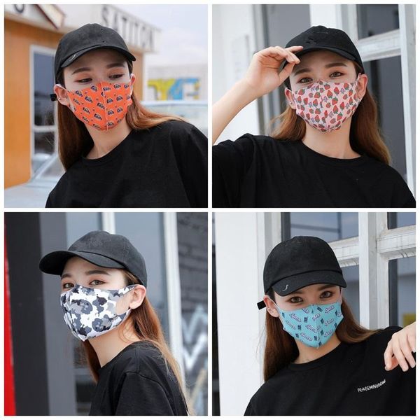 

stock diy protective ice silk cotton face mask mascherine camouflage strawberry print anti dust/pm2.5 breathable mouth designer face masks
