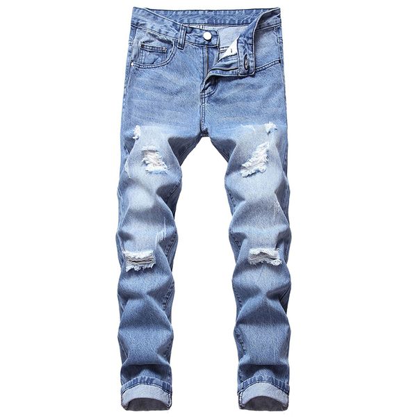 

new fashion ripped jeans men patchwork hollow print pants men jeans big size 28-42 long trousers classic, Blue