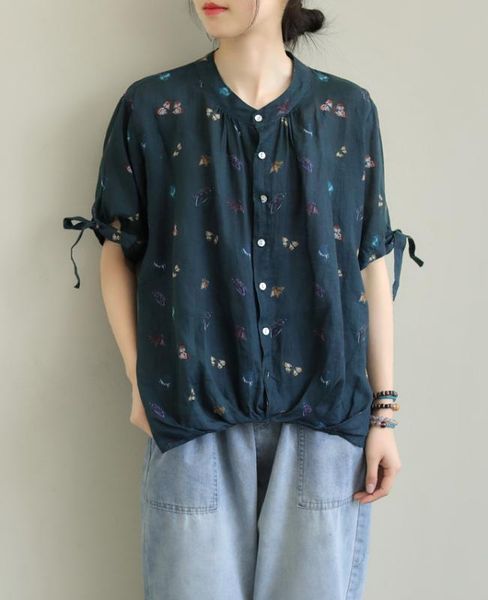 

summer new round neck butterfly print short sleeve shirt 3930, White