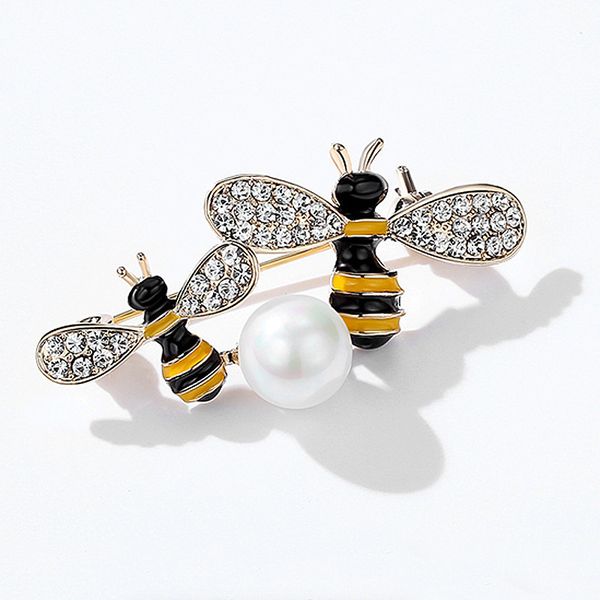 

lovely rhinestone alloy oil painting double bees pearl brooch pin nervous yixing, Gray