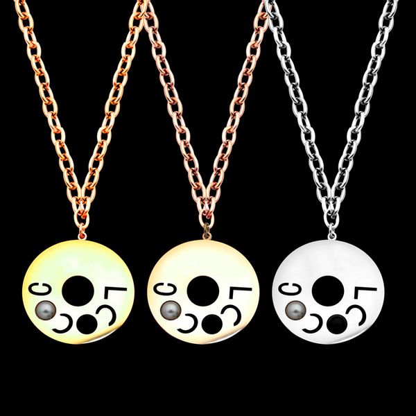 

2020 designer's hollow ch letter ring black and white pearl thick necklace women's necklace sweater chain, Silver