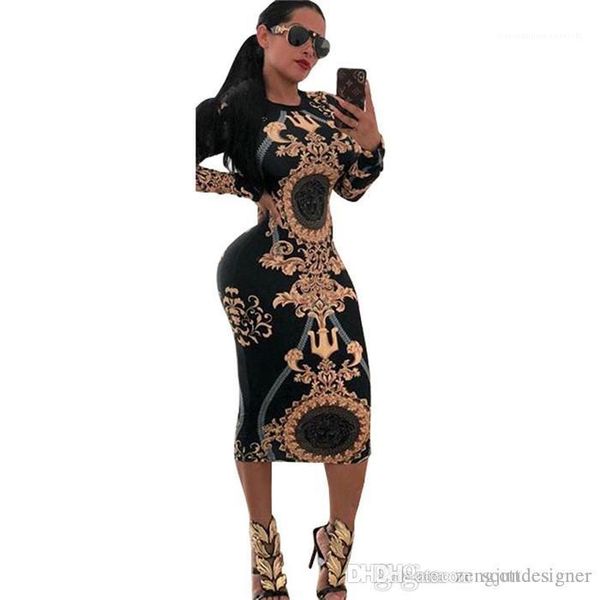 

floral print dresses long sleeve crew neck style female clothing casual apparel womens summer designer, Black;gray