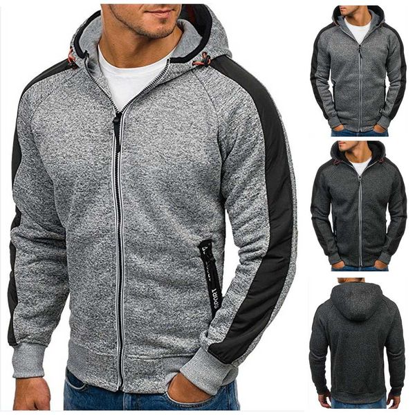 

zogaa men sports casual wear zipper copine fashion tide jacquard hoodies fleece jacket fall sweatshirts autumn winter coat, Black