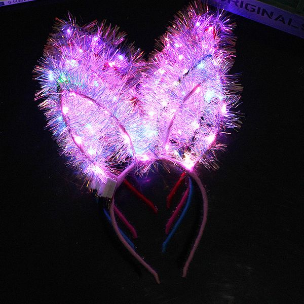 

bright silk shiny led rabbit ears headband 14 lights gold silk rabbit ears glowing cat ears wreath night market stalls hot