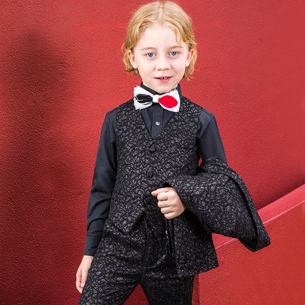 

five pieces jacket+vest+pants+shirts+bow tie formal boys suits piano performance stage boys sets children size 110-140-160, Black