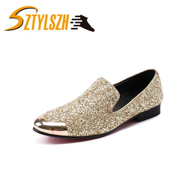 

mens gold silver sequined design casual shoes glossy men loafers fashion pointe toe slip on business leisure party wedding shoes, Black