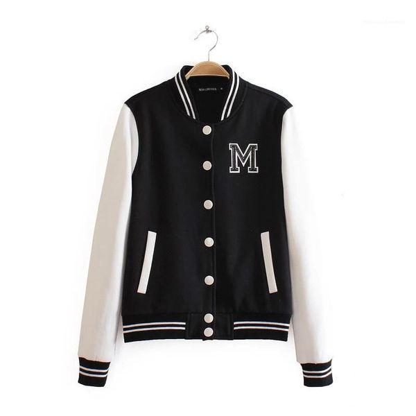 

long sleeve stand collar ladies coats cardigan loose female baseball women jackets autumn striped printed, Black;brown