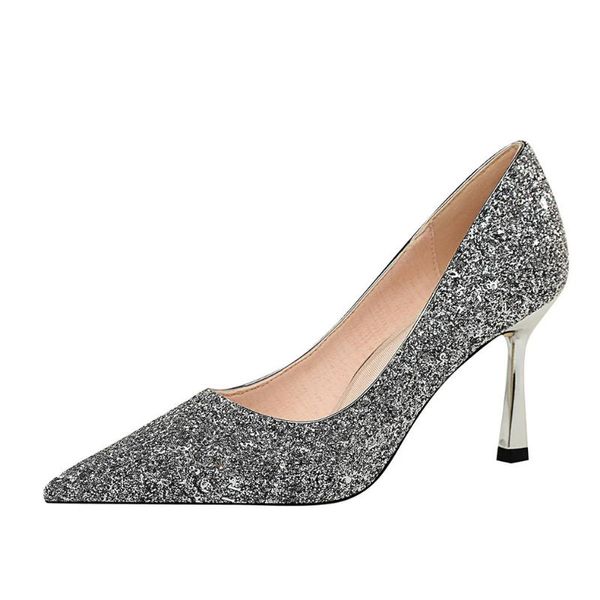 

silver gold pumps women ladies high heels formal shoes for woman glitter heels party shoes pointed toe k0315, Black