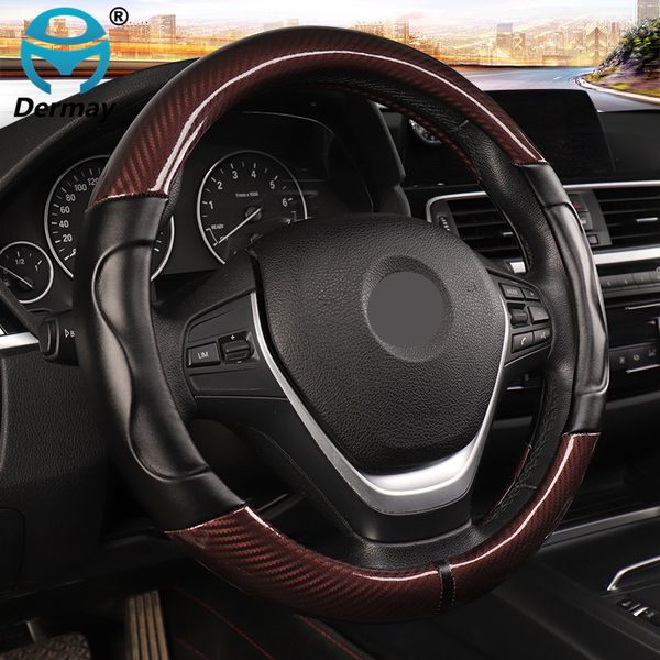 

luxury car steering wheel cover non-slip soft leather + carbon fibre universal m size fit standard steering wheel 37-38cm