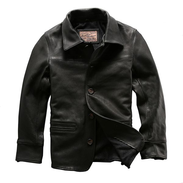 

read description asian size genuine cow skin leather jacket mens vintage cowhide leather brakeman jacket, Black