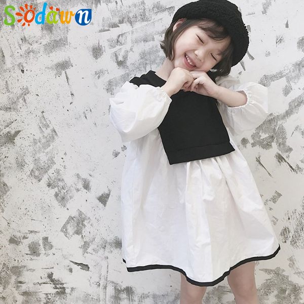 

dodawn baby girl dress 2019 весна осень новое белое черное сращивание платье европа и америка негабаритных стиль девочек одежда, Red;yellow