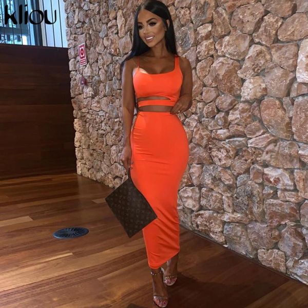 

kliou women solid color strapless hollow out crop high waist elastic skinny long skirts two pieces set female fashion outfit, White