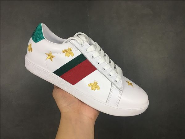 

2019 Top Luxury Quality ACE Designer Sneakers Men Women Classic Black Fashion White Leather Bee Casual Shoes Flats Wedding Party Shoes