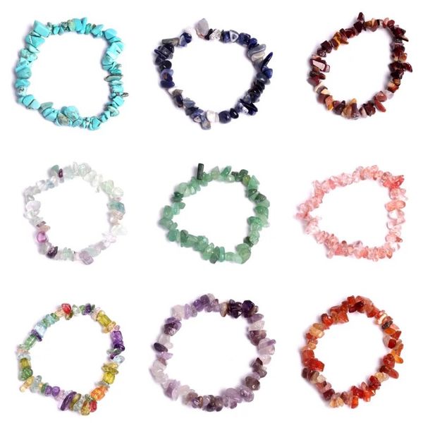 Natural Crystal Cascalho Braceletes Ametista Moda Charme Pulseira Pink Turquesa Coral Vermelho 24 Cores 20 pcs / lote Atacado