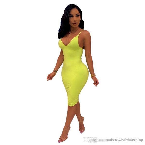 

womens boho designer dresses summer ladies skinny fluorescent color club dresses backless spaghetti strap womens pencil dress, Black;gray