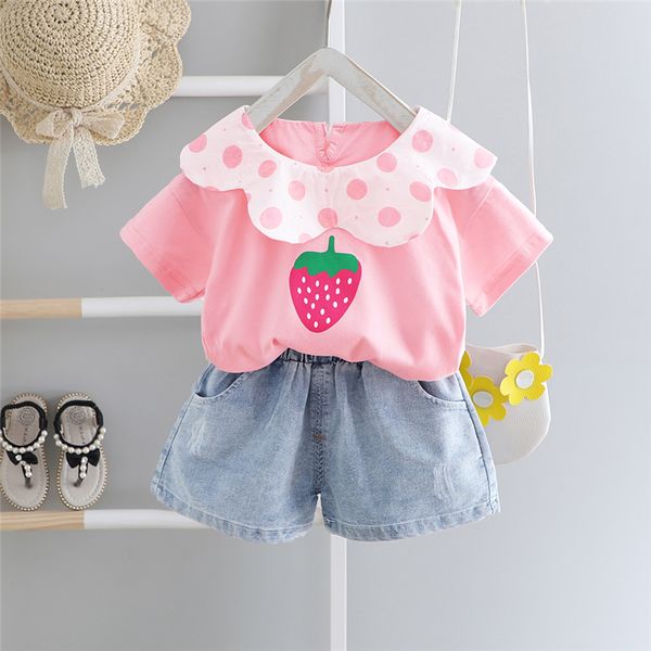 

hylkidhuose 2020 summer baby girls clothing sets t shirt denim shorts casual style newbron infant clothes children kids clothing t200613, White