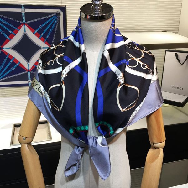 

designer scarf brand wool silk silver thread square scarves for women big luxury scarf 100% silk size 90*90cm, Blue;gray