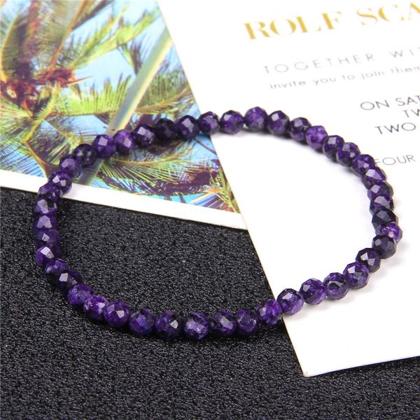 

4mm handmade micro faceted beads bracelet women natural charoite labradorite lapis lazuli obsidian beads bracelet, Black