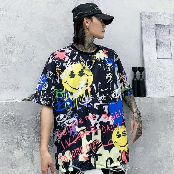 

2020 streetwear men hip hop graffiti t shirts tshirt summer short sleeve t-shirt hiphop cotton tees, White;black