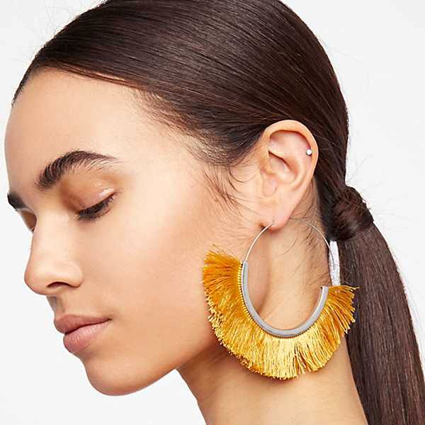 

2019 tassel earrings for women bohemian big fan fringed hoop earings african statement handmade fringe fashion face fringe, Golden;silver