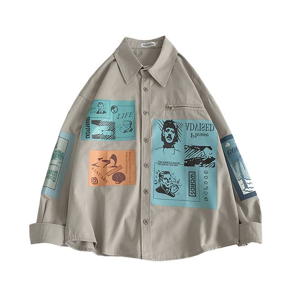 

oversize long sleeve cotton shirt male plus fat xl fat hip hop printing tide brand 2019 autumn and winter new casual shirt 50cs, White;black