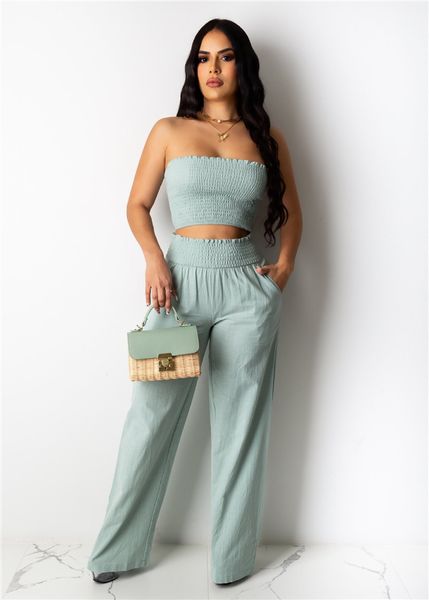 

pleasted suits wide solid leg tube females designer waist sets color pants high womens 2pcs summer alhnx, Black