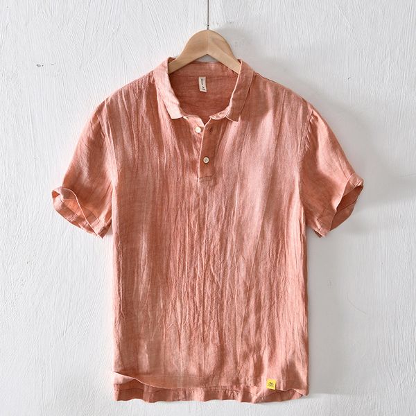 

100% linen pullover shirts short sleeve turn-down collar smart casual shirts man fashion breathable office men's clothing, White;black