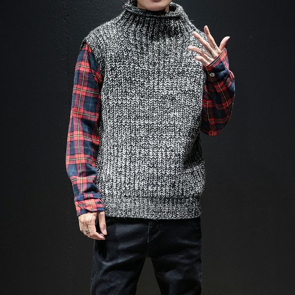 

2019 fashion korean mens turtleneck sweaters casual winter sweater men hip hop knit pullover men big sizes mens sweater jacket, White;black