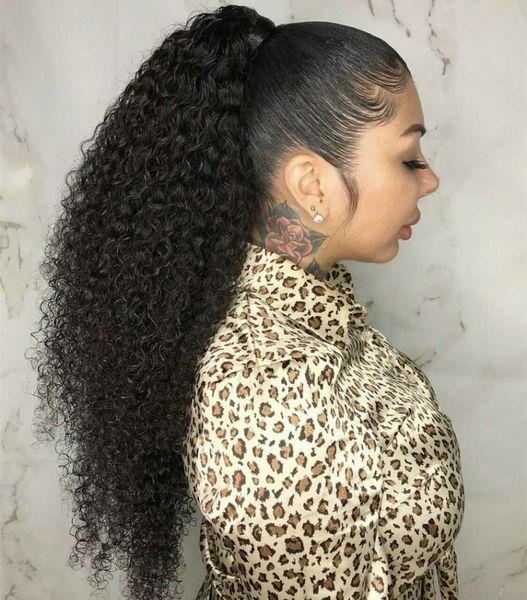 African American Afro Kinky Curly Ponytail Hair Piece Kinky Curly Ponytail Extension 160g Clip Culry Remy Human Hair Drawstring Pony Tail Cute