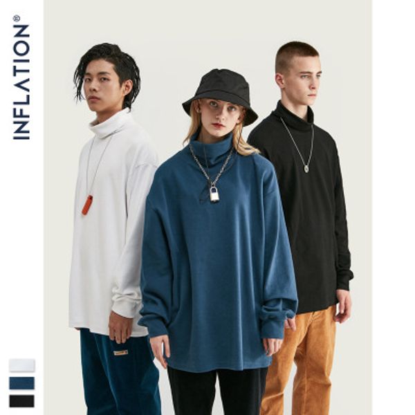 

inf мужская одежда конструктора new street fashion solid color простой моды сыпучие высокий воротник с длинными рукавами футболки мужской 20, White;black