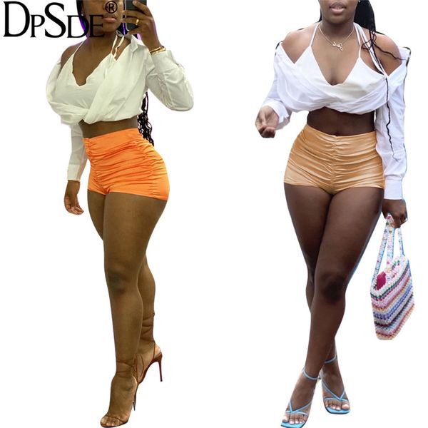 

2020 summer women fashion reduction of age street hip hop style short elastic high waist pure color short pants, White;black