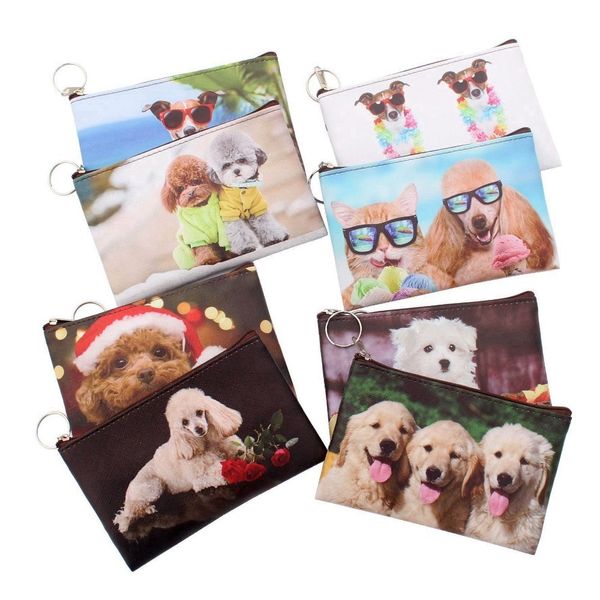 

new cartoon 3d dogs women mini wallet girl wallet bag ladies zipper coin purses children's pouch small thin wallets, Red;black