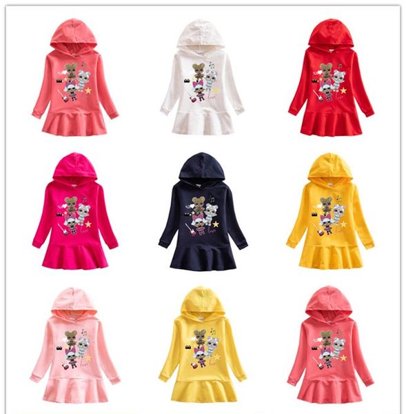 

2020 ins boutique selling kids designer girls cotton dresses cartoon dolls printed princess girls clothes 90-140 dhl free, Red;yellow