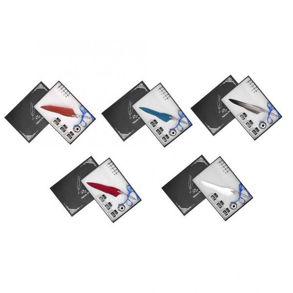 

8pcs retro calligraphy feather pen ink dip gift set ink bottle, Blue;orange