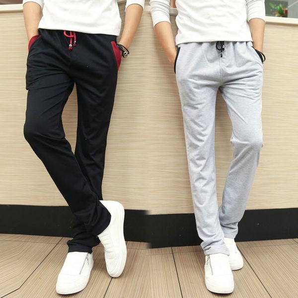 

men casual slim pants thin sweatpants drawstring waist sports workout trousers nfe99, Black