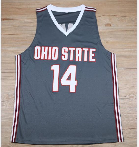 Ohio State Buckeyes Üniversite # 14 Joey Lane Basketbol Jersey Erkek Dikişli Özel Numarası Adı Gri Formalar