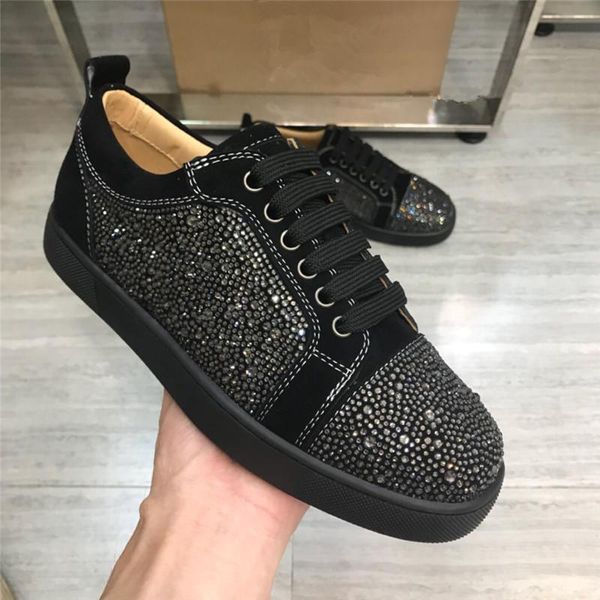 

mens luxury designer sneakers low cut spikes flats shoes red bottom for men and women leather sneakers party designer shoes gz size 35-47, Black