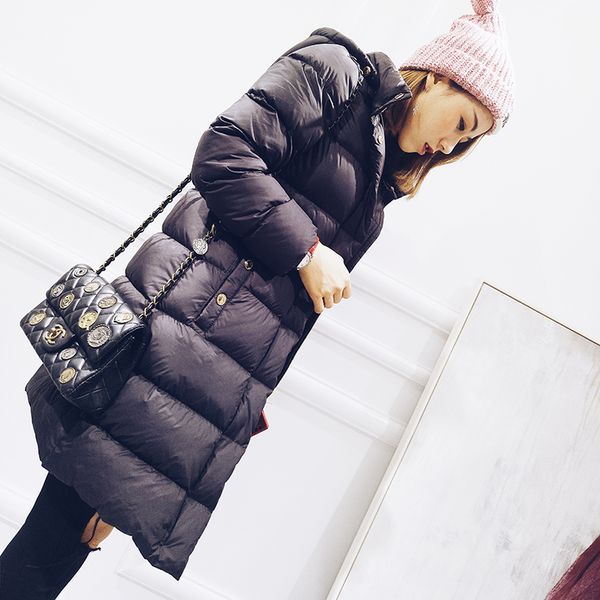

hooded thickening warm winter down jackets women white duck down coats outerwear 2018 autumn winter, Black